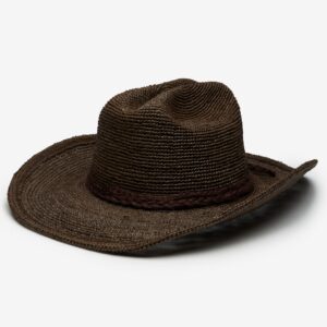 Elara Raffia Cowboy Hat with Braided Finish - Chocolate