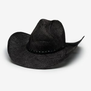 Textured Yara Cowboy Hat in Straw - Black